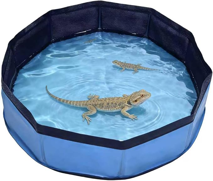 Eooqi Foldable Bearded Dragon Bathtub, Collapsible Reptile Bath Pool & Small Pet Water Tub, Portable Hard-Side Reptile Swimming Pool for Bearded Dragons, Hedgehogs and Hamsters (Blue, 19 x 3.5 in)