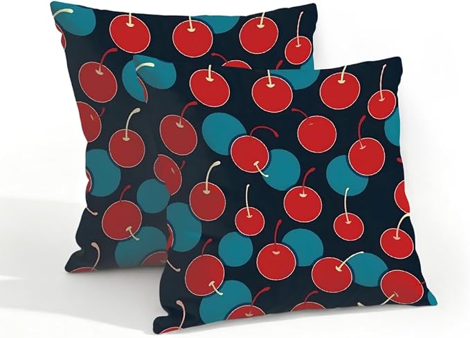 18x18 Inch Outdoor Pillow Covers Set of 2 Waterproof Throw Pillow Covers Decorative Couch Cushion Covers Red Cherry Blue Circle Square Pillowcases Protectors for Patio Garden Sofa