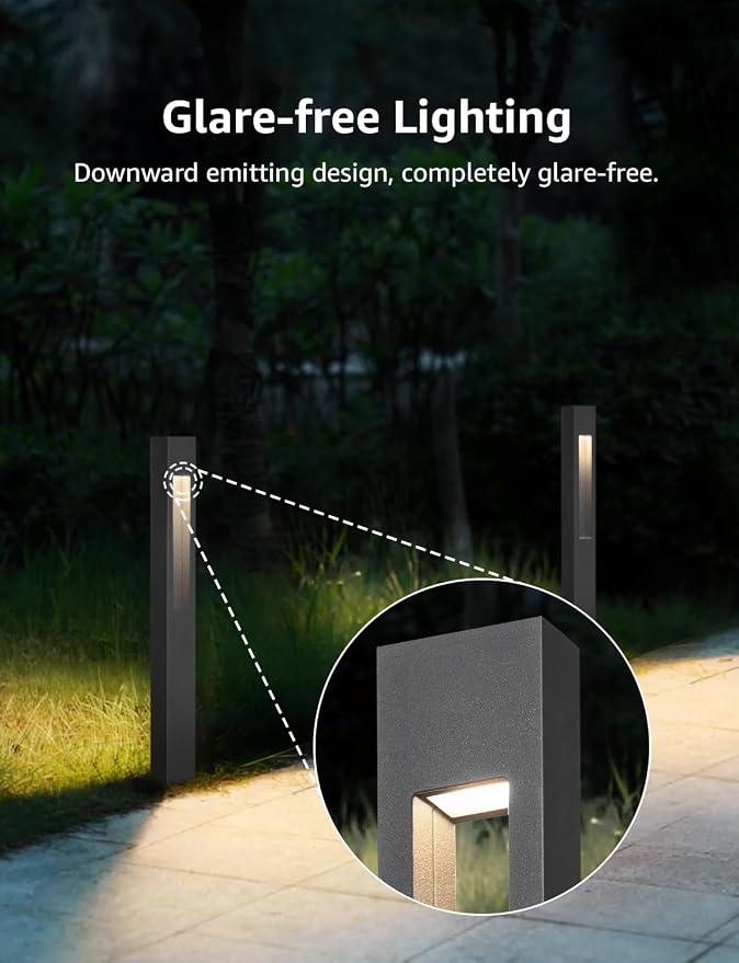 SUNVIE 3W LED Low Voltage Landscape Pathway Lights 3000K Black, 4 Pack | IP65 Waterproof, Modern Design, Anti-Glare, 12-24V AC/DC, Aluminum, Outdoor Landscape Lighting for Walkway, with Connectors