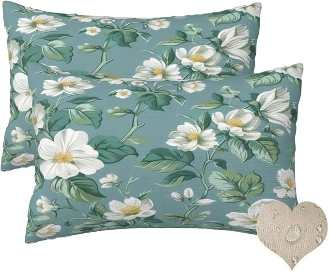 Outdoor Pillows Waterproof Set of 2 Outdoor Pillow Covers 16x24 Inch, Green Throw Pillows Flower Pillow Covers, Summer Garden Decorative Pillows Outdoor Pillows for Patio Furniture Home Decor -hs314