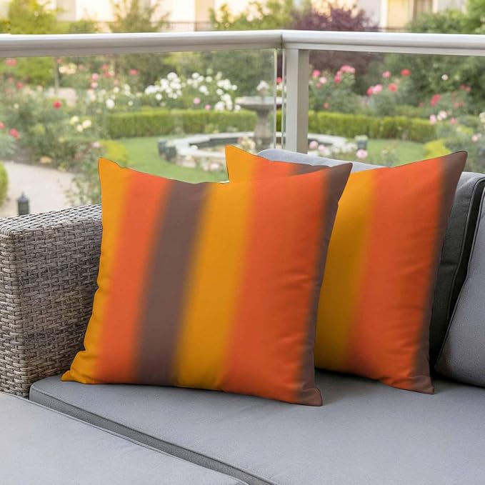 Color Striped Gradient Outdoor Pillow Covers Set of 2 Modern Orange Yellow Brown Minimalist Waterproof Throw Pillow Cover Decorative Cushion Cases for Patio Porch Garden 24X24 Inch