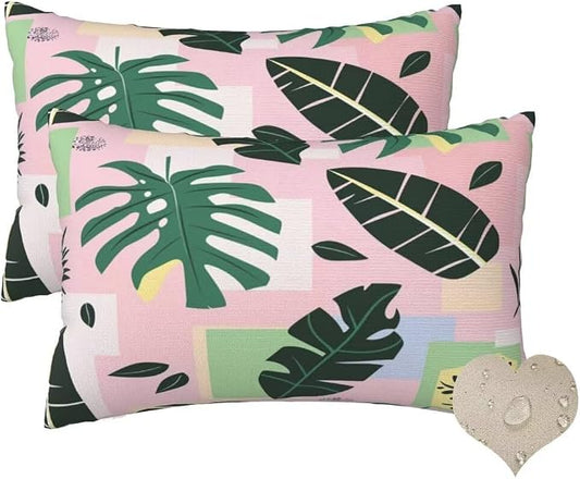 Outdoor Pillows Waterproof Set of 2 Outdoor Pillow Covers 16x24 Inch, Pink Throw Pillows Plants Pillow Covers, Summer Garden Decorative Pillows Outdoor Pillows for Patio Furniture Car Home Decor-hs324