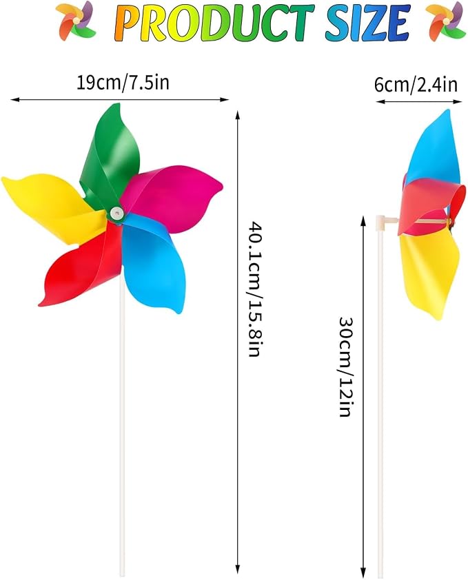 NOVWANG 50 Pack Rainbow Pinwheels for Kids Yard and Garden | Colorful Flower Wind Spinners, Kids Birthday Party Gifts, DIY Windmill Crafts, Lawn Yard Camping Park