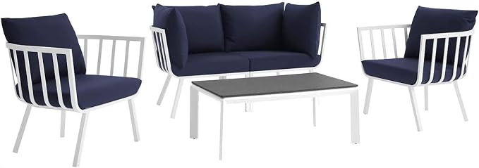 Modway Riverside 5 Piece Outdoor Patio Aluminum Set in White Navy
