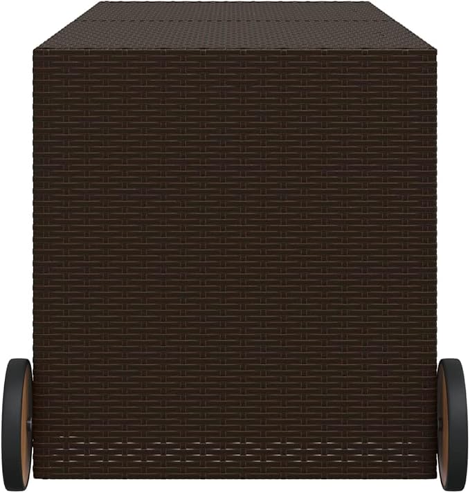 Wicker Outdoor Deck Box with Wheels, 74.8 Gal Outdoor Storage Box with Lid, PE Rattan Storage Container for Pillows, Cushions, Gardening Tools, 50"x21.7"x22"/23.4" Brown