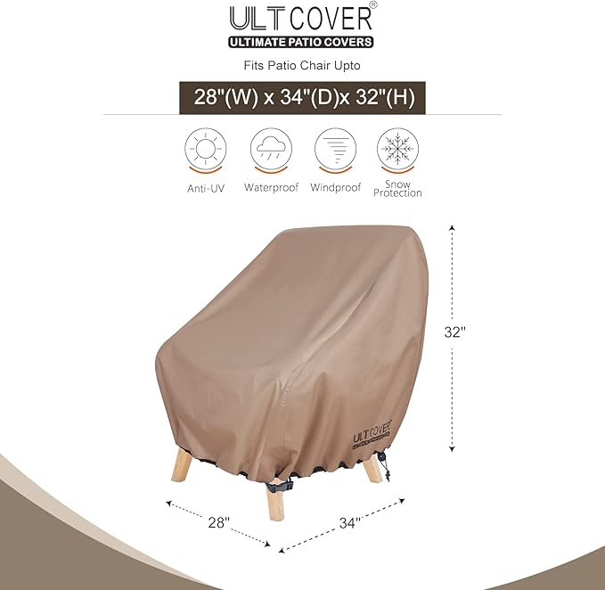 ULTCOVER Waterproof Patio Chair Cover 4 Pack – Outdoor Lounge Deep Seat Single Lawn Chair Cover Fits Up to 28W x 34D x 32H inches