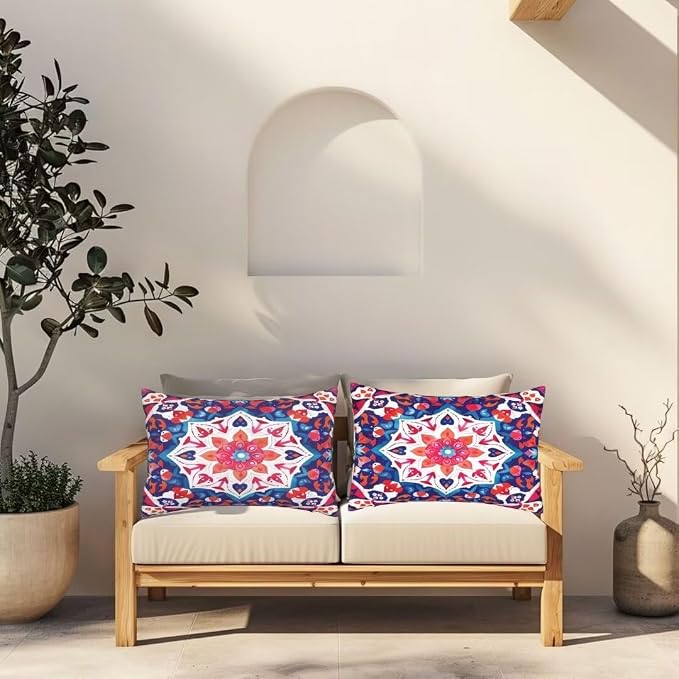 Outdoor Pillows Waterproof Set of 2 Outdoor Pillow Covers 16x24 Inch, Ethnic Throw Pillows Vintage Pillow Covers, Garden Decorative Pillows Outdoor Pillows for Patio Furniture Car Home Decor -hs245