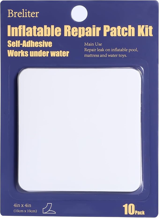 Breliter Inflatable Patch Repair Kit - Waterproof TPU Pool Repair Tape, Heavy Duty Repair Patch for Air Mattress, Bounce House, Inflatable Toys, Tent, Swimming Ring - 10 Packs of 4in x 4in, Square