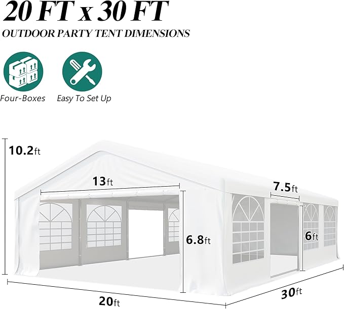 GARTOO 20' x 30' Canopy Party Tent & Carport - Heavy Duty Outdoor Wedding Gazebo with 4 Sand Bags, Event Shelter Canopy for Outdoor Event, Wedding, Birthday Party