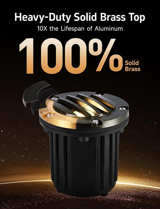 Brass Well Light - LED 12V Ip65 In-Ground Outdoor Landscape Lighting, Replaceable Bulb Waterproof Low Voltage Fixture, Antique Bronze for Garden Tree Pathway Without MR16 Bulb