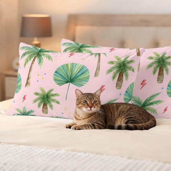 Yukro Tropical Palm Tree Outdoor Waterproof Pillow Covers Pack of 2, Lightning Summer Pink Boho Throw Pillowcases Decorative Cushion Covers for Garden Patio Tent Sofa Couch, 20x12 inch