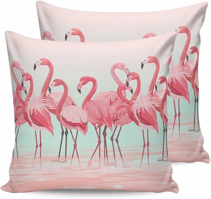 Outdoor Waterproof Throw Pillow Covers Set of 2 Pink Flamingo Pillowcases 26x26 Inches Tropical Animal Ombre Teal Patio Decorative Pillows Cushion Case Patio Pillows for Couch Bed Chair Garden