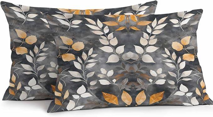 Vintage Leaves Waterproof Outdoor Pillow Covers Set of 2 Home Decor, Vintage Botanical Leaf Plants Branches Pillowcase Patio Pillow Covers for Couch Bench Furniture Garden 20x12in