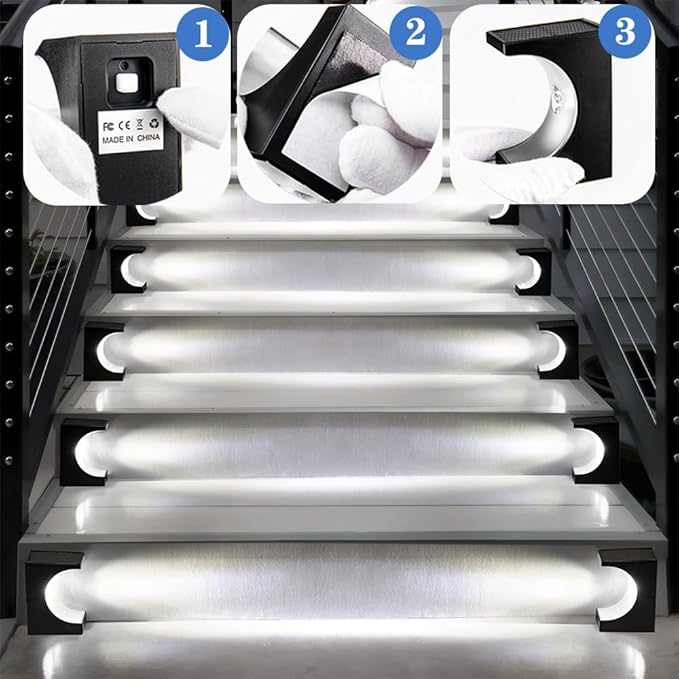 Upgraded Wireless Solar Step Lights. 5X Longer Life Than Ordinary. Strong 3M Adhesive + Screws. IP65 Waterproof for Stairs/Decks/patios. Reliable Performance(White Light 8Pack)