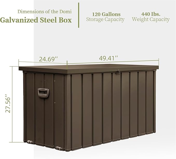 120 Gallons Steel Outdoor Storage Deck Box Waterproof, Large Patio Storage Bin for Outside Cushions, Throw Pillows, Garden Tools, Lockable