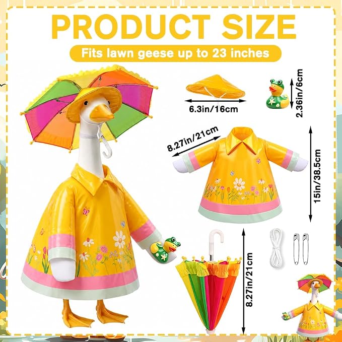 Raincoat Porch Goose Outfits with Umbrella Hat Frog for 23" Porch Goose Holiday Outdoor Garden Patio Yard Lawn Art Decoration