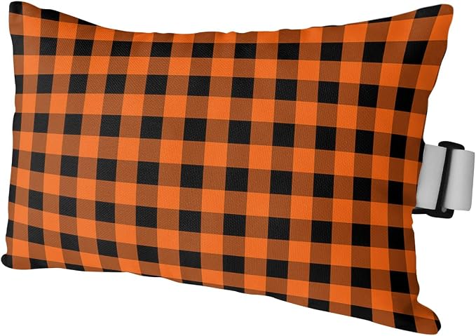 Outdoor Pillows Covers with Inserts Rustic Orange and Black Buffalo Plaid Waterproof Recliner Pillow with Adjustable Strap Throw Pillows for Patio Furniture Pool Lounge Chair, 11x16 inch, 1PCS