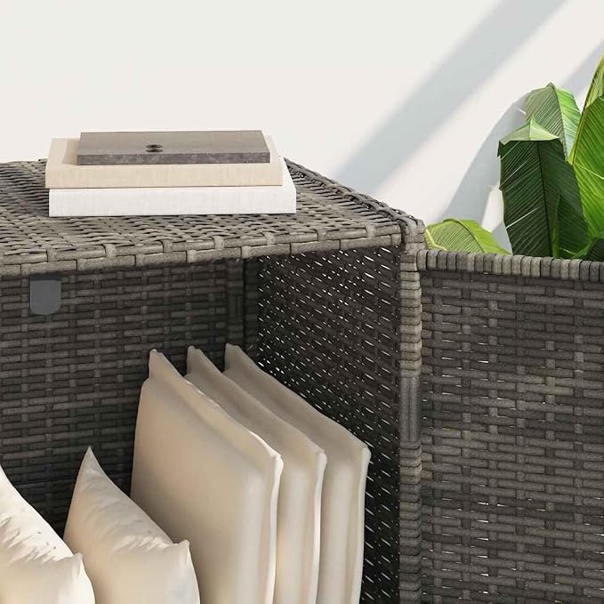 Outdoor Garden Storage Cabinet, Weather-Resistant PE Rattan Patio Organizer Box, 2-Door Deck Storage for Cushions, Gardening Tools, and Backyard Essentials, Grey, Medium