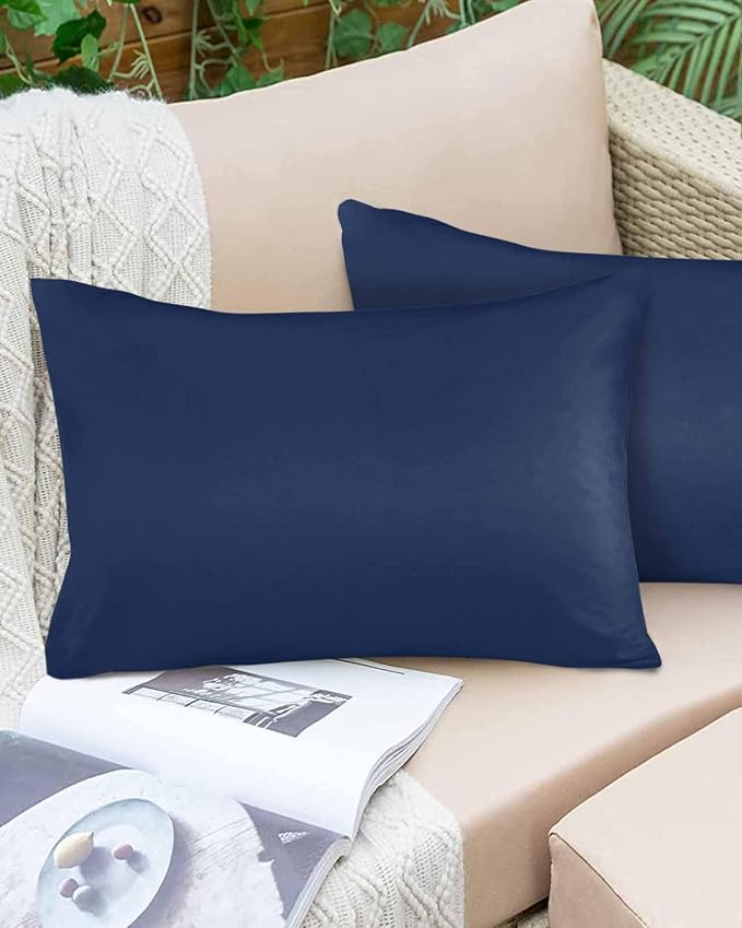 Outdoor Waterproof Throw Pillow Covers Set of 2 Navy Blue Lumbar Pillowcases 20x12 Inches Solid Color Patio Decorative Pillows Cushion Case Patio Pillows for Couch Bed Chair Garden