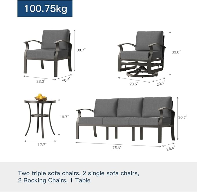 Aluminum Patio Furniture Set, 10 Seats Outdoor Patio Conversation Sets with Swivel Chair Modern Metal Sectional Sofa with Upgrade Cushions for Patio, Backyard - Grey