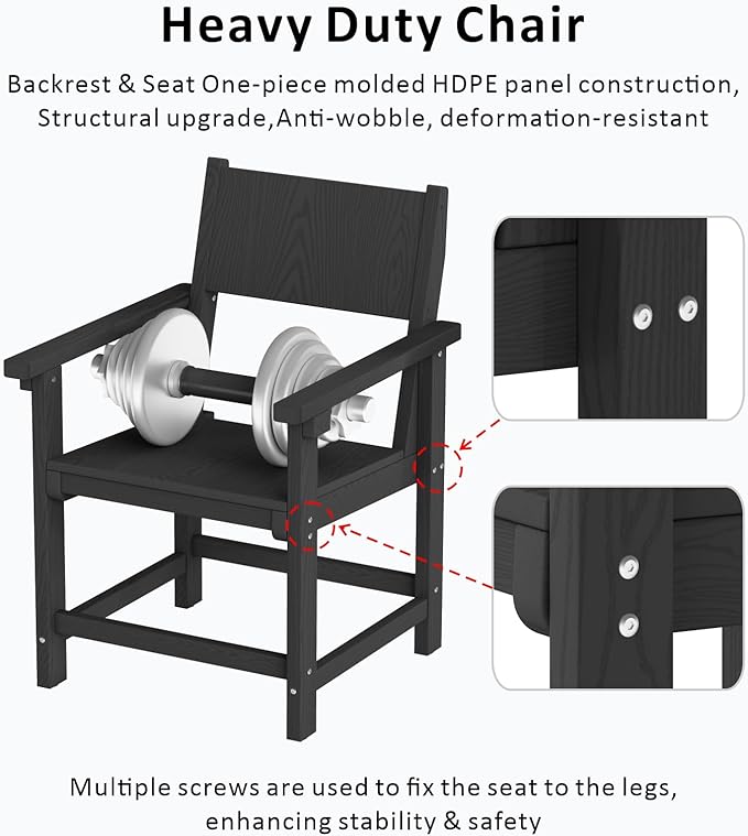 5-Piece HDPE Outdoor Patio Dining Set,Outdoor Table and Chairs,Modern Plastic Dining Sets with Umbrella Hole Cut-Out Table and 4 Chairs Black