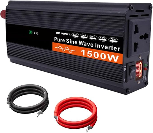 1500W DC 12V/24V/48V/60V/72V Pure Sine Wave Inverter Charger Split Phase DC Input AC Output 110V/220V Low Frequency Solar Power Inverter Converter(Size:24v to 220v)