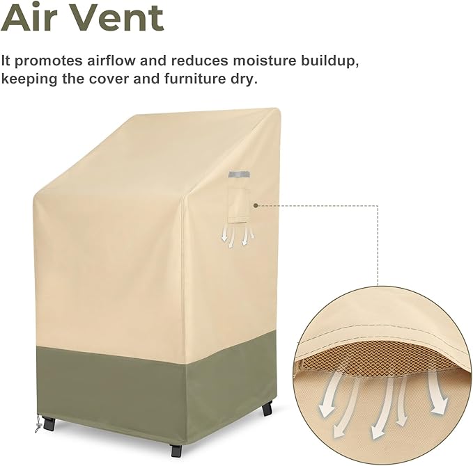 BPS Patio Stackable Chair Cover, Waterproof 600D Oxford Outdoor Chair Cover with Attached Storage Bag and Reflective Handles for Furniture Protection, 26W x 28D x 48H Inches