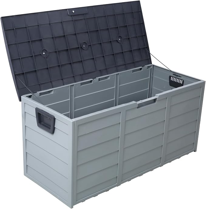 ZeHuoGe 75 Gallon Outdoor w/Wheel Resin Deck Box, Organization and Storage for Patio Furniture Outdoor Cushions, Throw Pillows, Garden Tools, Gray