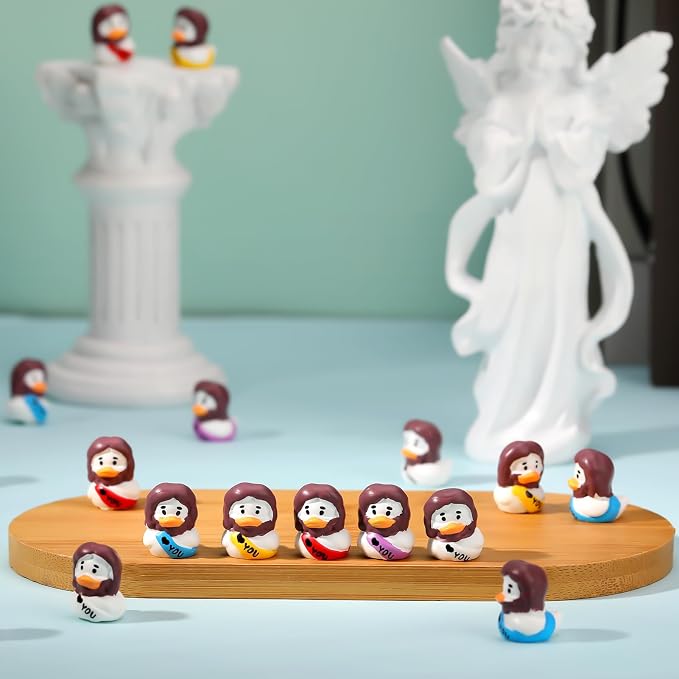 30 Pcs Mini Resin Jesus Ducks Mini Jesus Figurines Tiny Resin Ducks for DIY Cake Decoration Ornaments Crafts Moss Landscape, White
