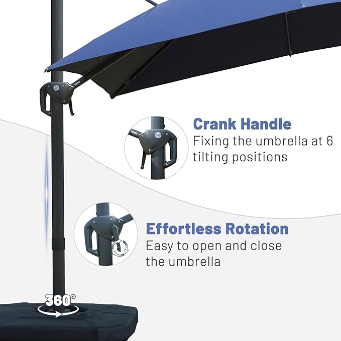 Domi 9’x9’ Cantilever Patio Umbrella, Aluminum Windproof Outdoor Umbrella with 360°Rotation, Square Offset Sun Shade Umbrella for Outside Deck Backyard Garden Pool, Navy Blue