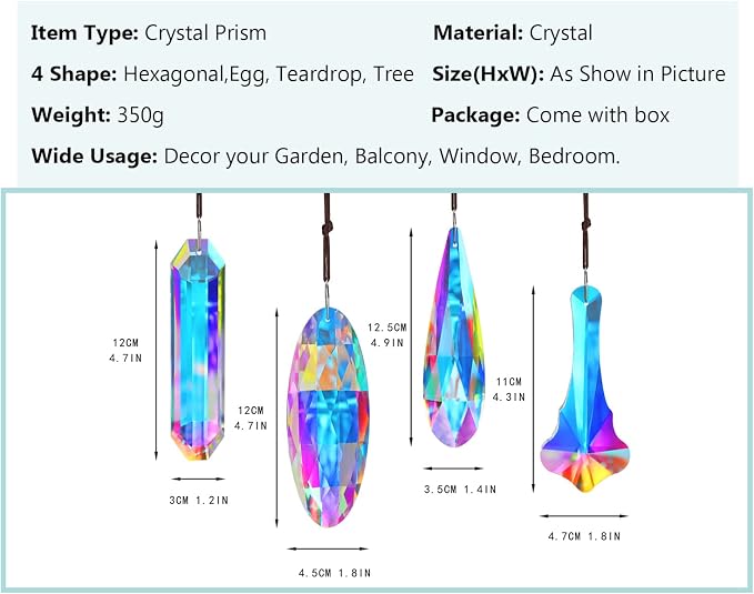 4 Pcs Crystal Prism Suncatcher Pendants Chandelier Window Garden Decor | Rainbow Chandelier Prisms Suncatcher Hanging Ornaments for Window Garden Home Office Party Decor Accent
