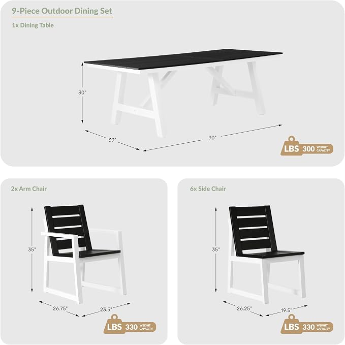 WestinTrends Cape May 9-Piece HDPE Outdoor Furniture Patio Dining Table with Umbrella Hole and Chairs Set for 8, Turquoise