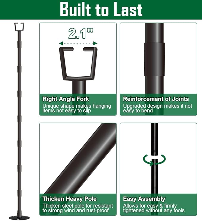 10Ft String Light Poles for Outside, Adjustable Metal Poles for Outdoor String Lights, Rustproof & Sturdy Light Stand Posts for Patio, Backyard, Deck, Garden, Party Decorations