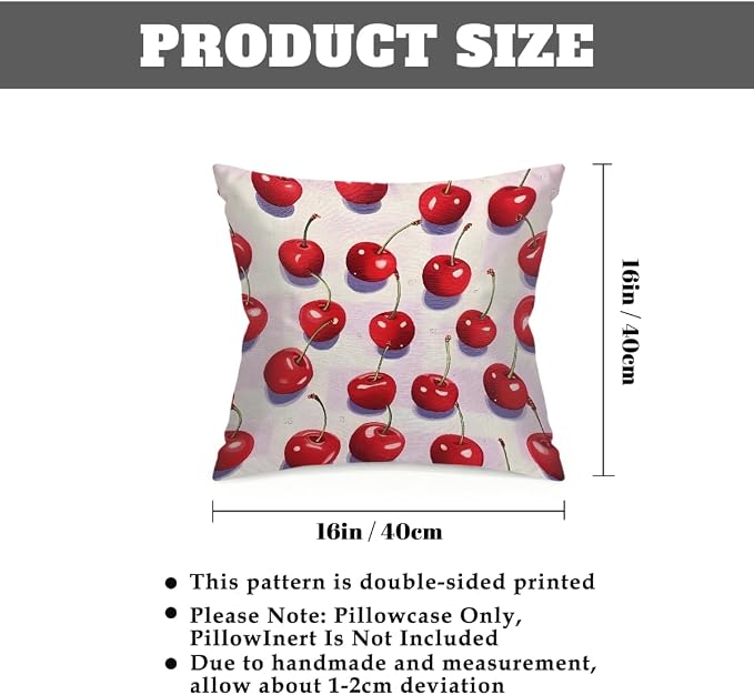 16x16 Inch Outdoor Pillow Covers Set of 2 Waterproof Throw Pillow Covers Decorative Couch Cushion Covers Red Cherry Fruit Square Pillowcases Protectors for Patio Garden Sofa