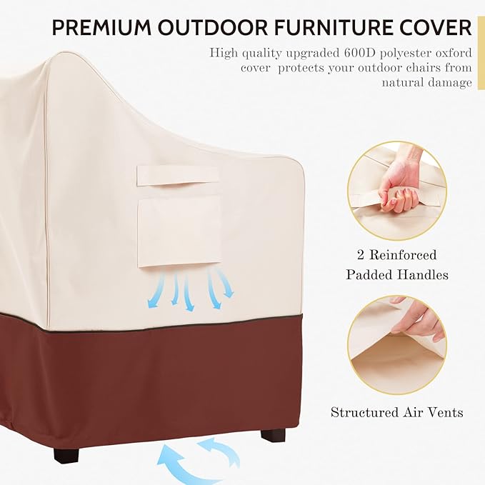 COSFLY Patio Furniture Covers 2 Pack, 600D Waterproof Outdoor Chair Covers for Deep Chairs, All-Weather UV Resistant Protection with Adjustable Straps & Air Vents, Fits up to 32" W x 37" D x 36" H
