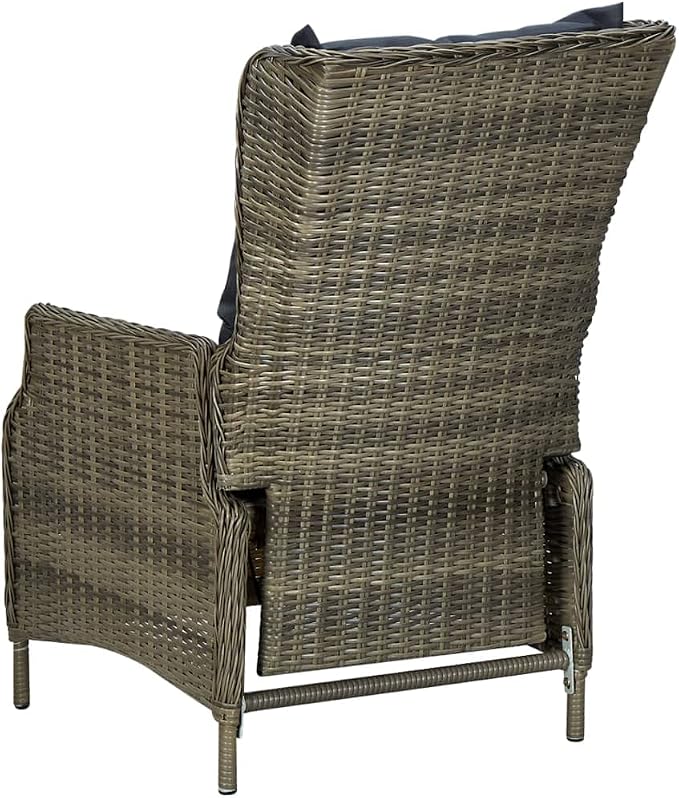 9 Piece Patio Dining Set with Cushions, Brown Poly Rattan Outdoor Furniture with Powder-Coated Steel Frame and Glass Tabletop