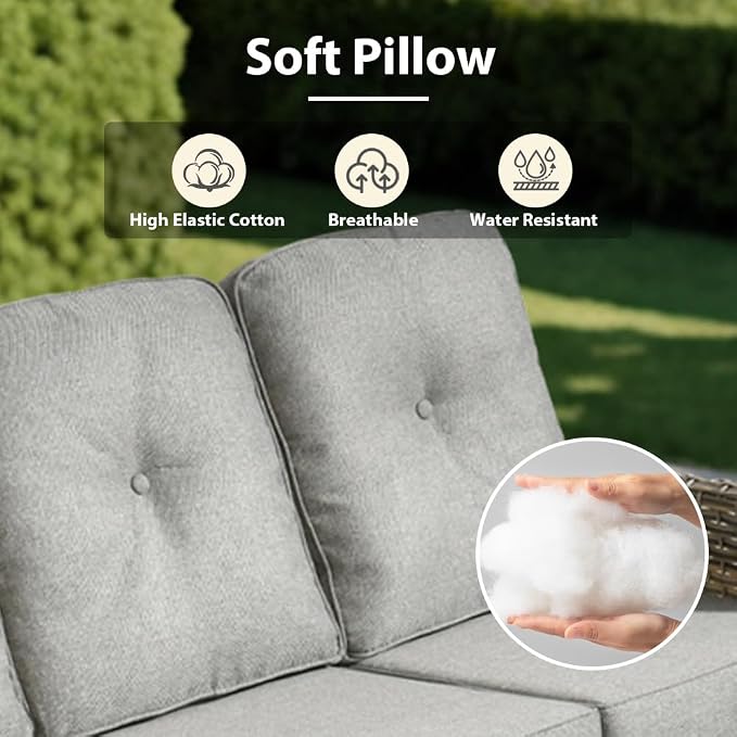 10 Pieces Patio Sectional Furniture Set, Outdoor Wicker Sectional Couch with High Back Swivel Rocker Chairs Solar Lights Table, Modern Conversation Set for Porch Balcony Backyard, Dark Gray