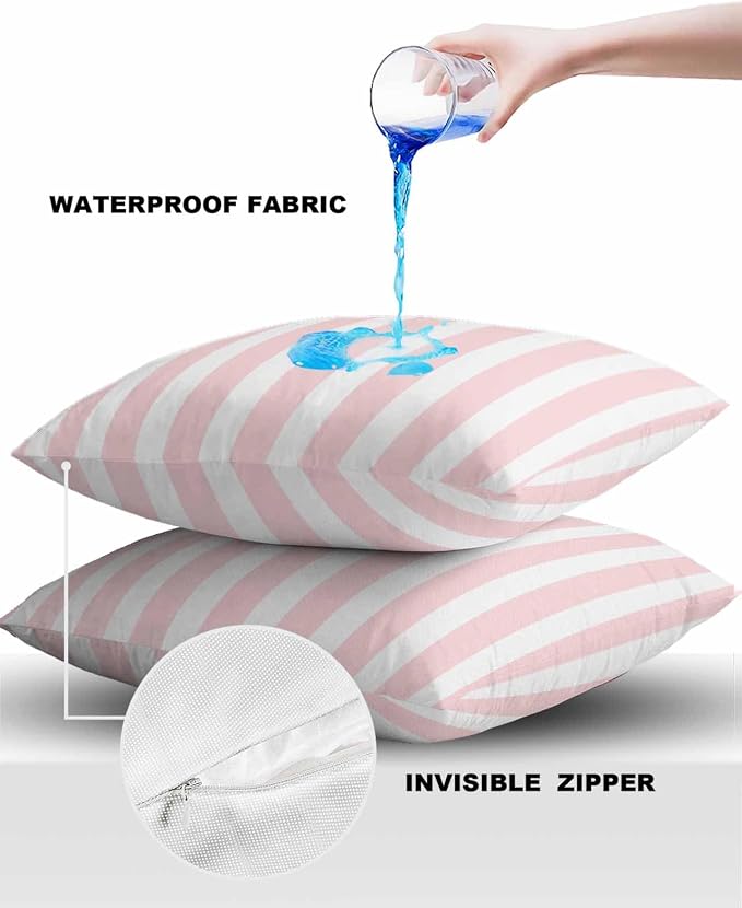 Outdoor Waterproof Throw Pillow Covers 24x24in, Pink Textures Cushions for Garden Patio Furniture Chairs Set of 2, Art Striped Home Decor Couch Sofa Polyester Pillow Cases