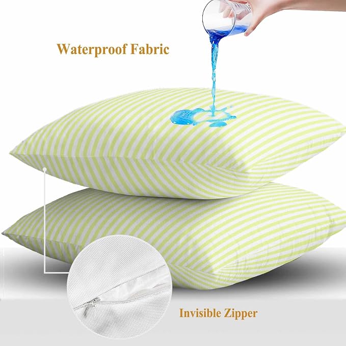 Throw Pillow Covers 26x26 Inch Set of 2, Yellow White Stripe Waterproof Outdoor Cushion Covers, Modern Minimalist Geometric Striped Decorative Pillowcases for Couch, Sofa, Bed, Garden, Patio