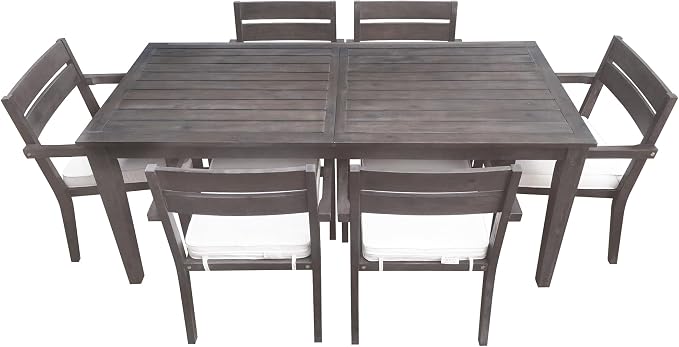 RUNNA 7-Piece Outdoor Patio Dining Set,Acacia Wood Outdoor Dining Table and Chairs Set with Armrest Chairs with Cushions for Patio, Balcony Or Backyard (Grey/Acacia Wood)