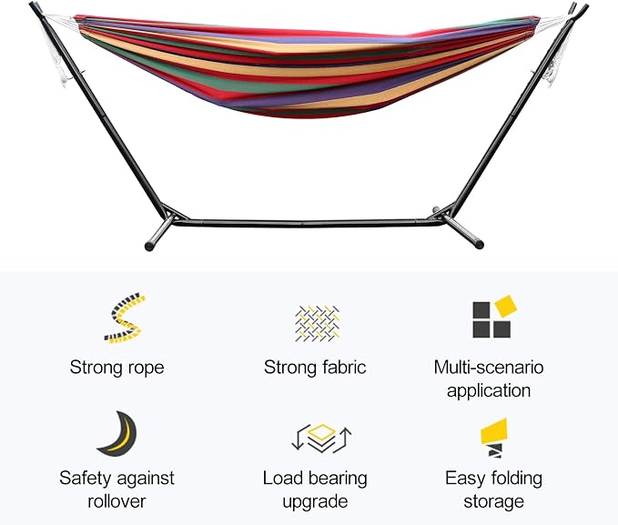 Folding Swing Hammock with Stand, Portable Outdoor Indoor Camping Hammock Chair with 450LBS Capacity, Heavy Duty Steel Frame Backyard Patio Garden Poolside Porch, Includes Carry Bag for Travel, Red