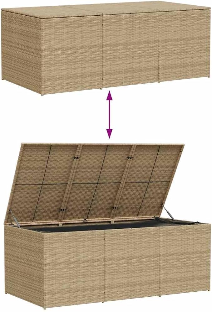 Garden Storage Box Mix Beige PE Rattan Outdoor Deck Box 984L Extra Large Capacity for Patio Furniture Cushions Pillows and Blankets, Powder-Coated Steel Frame 70.9 x 35.4 x 27.6 in.