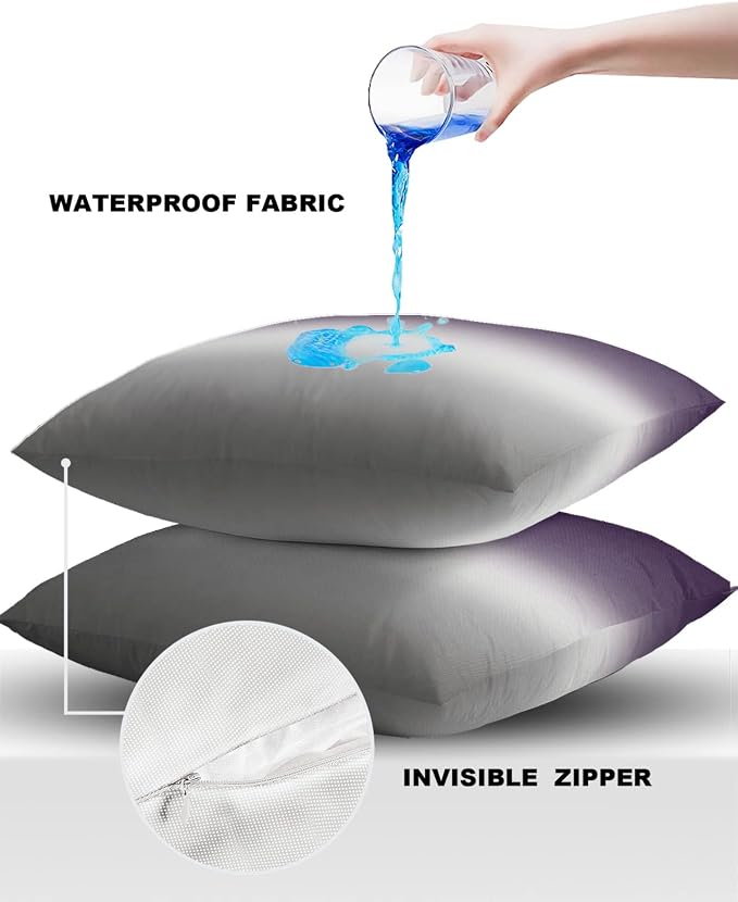 Outdoor Waterproof Throw Pillow Covers Set of 2 Purple Grey Ombre Pillowcases 26x26 Inches Gradient Gradual Color Patio Decorative Pillows Cushion Case Patio Pillows for Couch Bed Chair Garden