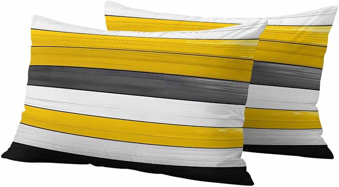 Yellow Black Outdoor Pillow Covers 20"x12" Set of 2, Striped Gradient Wood Grain Modern Art Waterproof Throw Pillow Covers for Patio Furniture, Decorative Cushion Covers for Porch