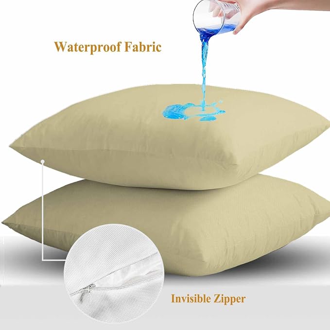 Throw Pillow Covers 18x18 Inch Set of 2, Yellow Solid Color Waterproof Outdoor Pillow Covers, Aesthetics Contemporary Luxury Decorative Cushion Pillowcases for Couch, Sofa, Bed, Garden, Patio