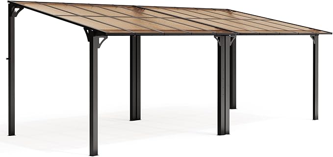 Pamapic 10x20FT Wall Mounted Gazebo, Hardtop Lean to Gazebo with Aluminum Frame & UV Resistant Polycarbonate Roof, Outdoor Patio Awning for Deck, Porch, Lawn & Backyard