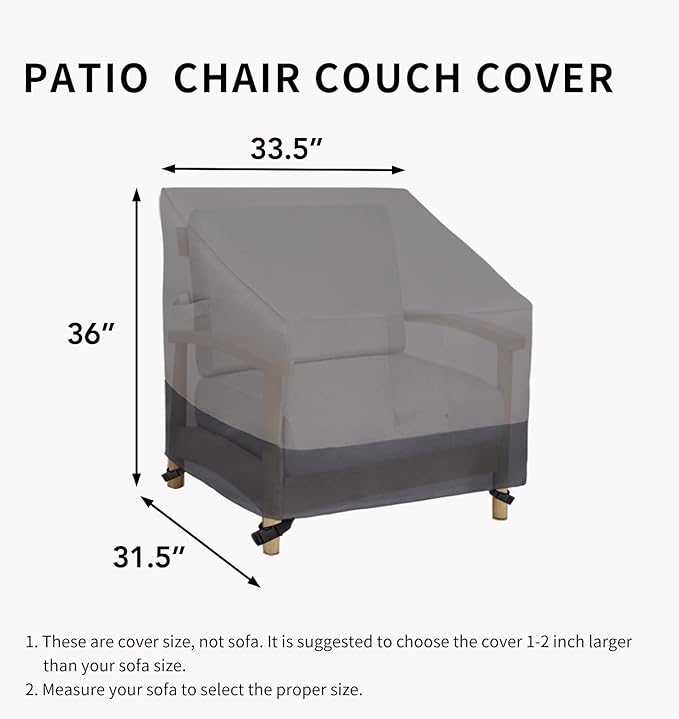 Easy-Going Outdoor Chair Cover Waterproof, Heavy Duty Patio Chair Cover, Windproof Outdoor Furniture Cover with Air Vent (1 Pack-33.5Wx31.5Dx36H inch, Gray/Dark Gray)