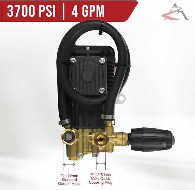 The ROP Shop OEM Annovi Reverberi 3700 PSI Horizontal Brass Head Pressure Washer Water Pump, RKV4G37D-F24, 4 GPM, 1" Shaft with VRT3 Unloader, Mounting Bolts & Complete Spray Kit