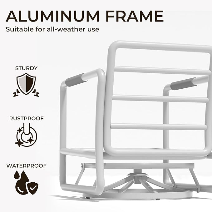 5-Piece Aluminum Outdoor Swivel Rocker Set with Ottomans, 6.5" Thick Cushions & 380LBS Capacity, Side Table Included for Porch, Backyard