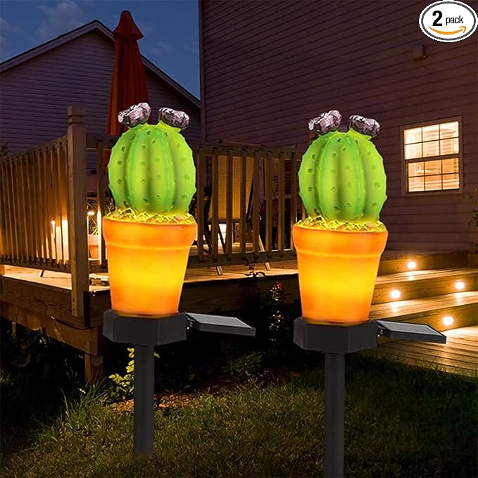 chislim Solar Lights Outdoor Decorative,Creative Cactus Pineapple Stake Waterproof Landscape Lights,Landscape Lighting for Garden Patio Lawn Yard (Cactus A-2 Pack)